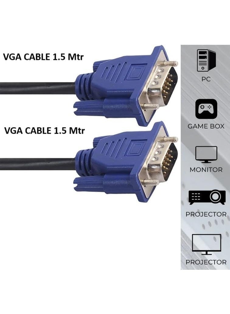 VGA Cable 15-Pin Male to Male – 1.5m Full HD 1080P (Renewed) | Compatible with Projectors, PCs, Monitors & LCD Screens - Image 3