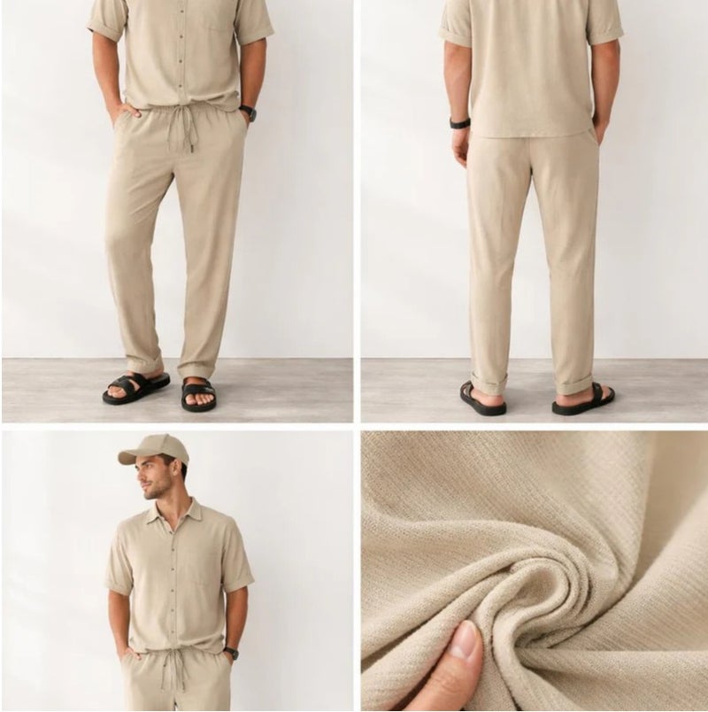 Beige Shirt and Trouser Set (Cotton Blend)