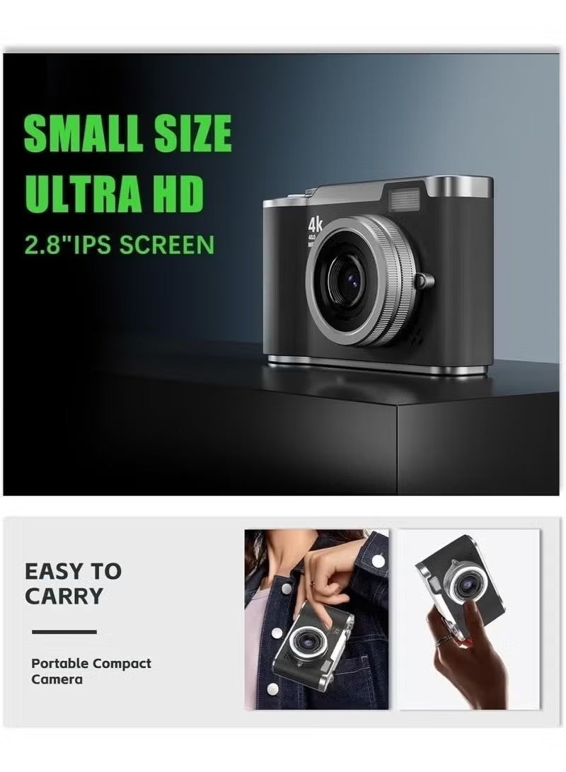 4k CCD Digital Zoom Student Digital Camera 48MP Portable Digital Photography Camera 180° Flip Screen Selfie Camera，with 128GB SD card - Image 4