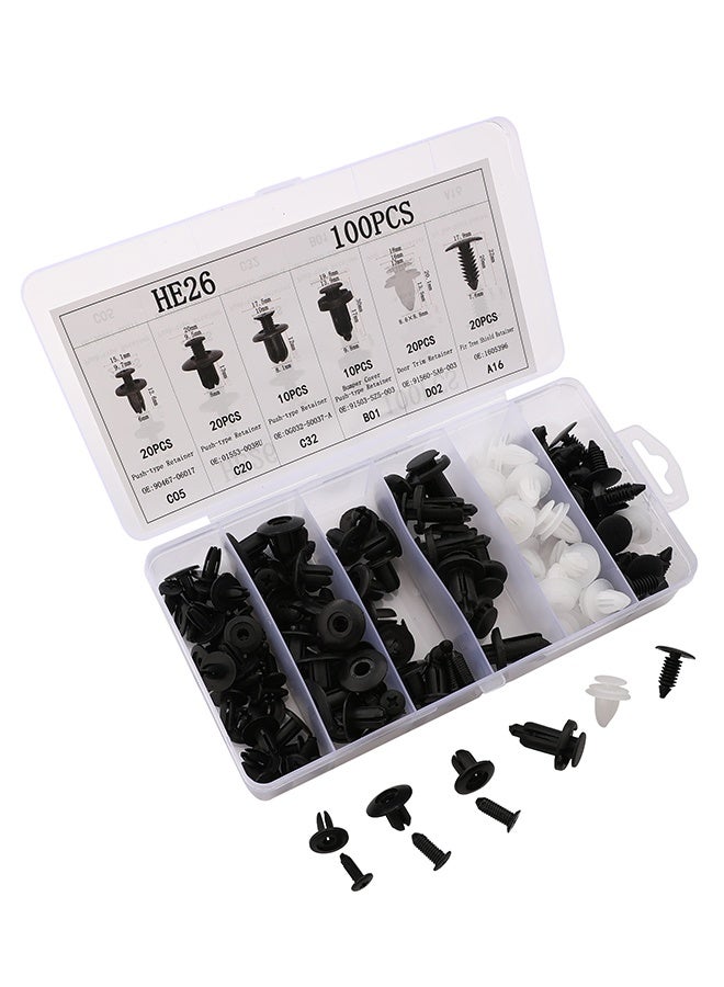 LAWAZIM 100 Piece Car Retainer Clips Set - 6 Sizes Assorted Car Body Push Pin Rivet Trim Clip Panel Retainers, Plastic Fasteners Kit, Auto Push Pin Rivets -for Universal Vehicle Repair and Maintenance - Image 1
