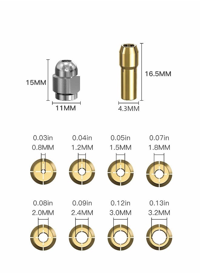 Generic Drill Chuck Collet Set for Dremel, 1/32" to 1/8" Replacement 4486 Drill Keyless Bit Chuck Shank Rotary Tool Quick Change Adapter with Replacement 4485 Brass Quick Change Rotary Drill Nut Tool Set  - Image 3