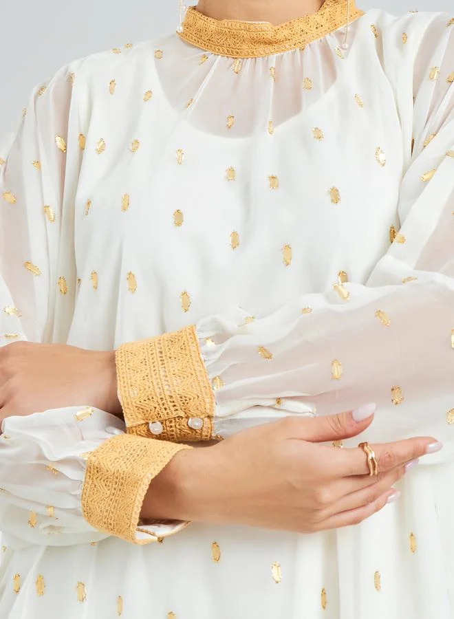 Amirah White Chiffon Printed Embellished Jalabiya