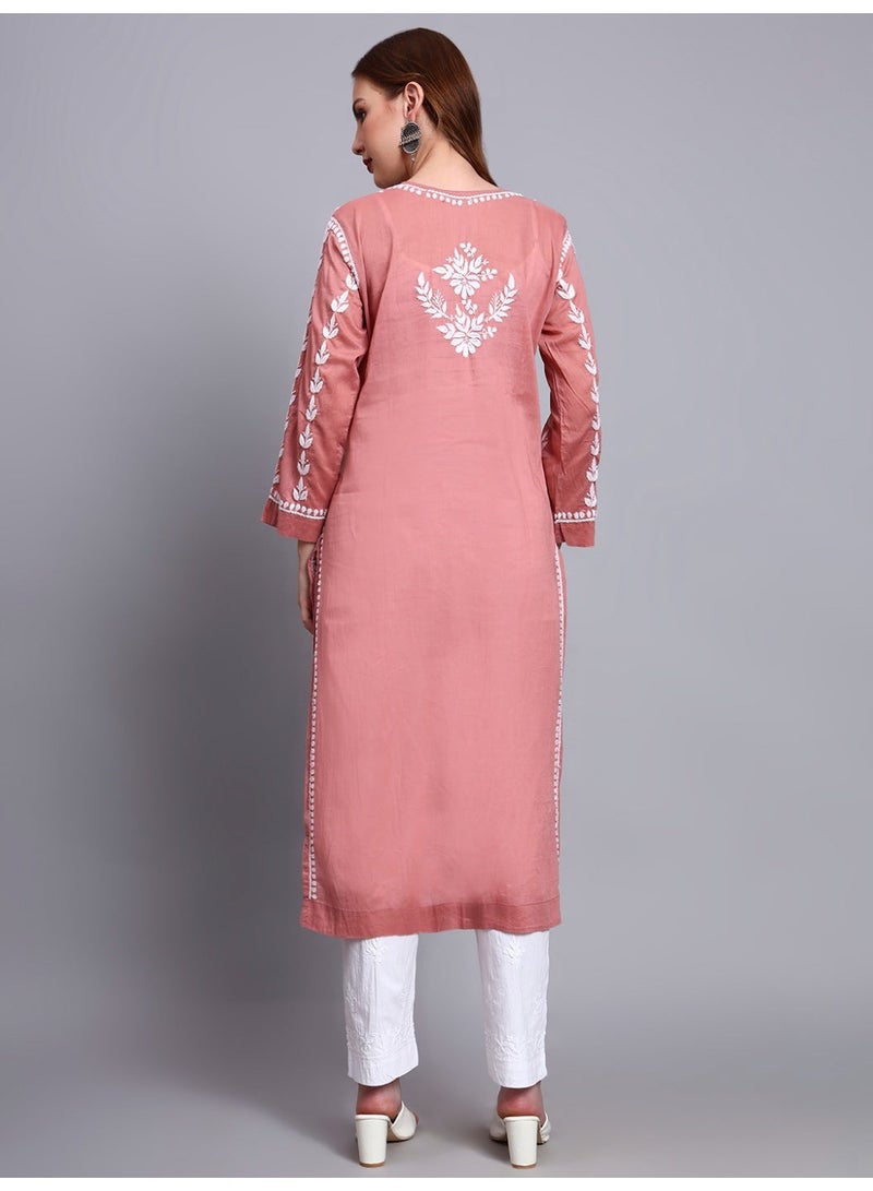 Alaya Women Hand Embroidered Chikankari Cotton Kurta -AL3757 - Image 2
