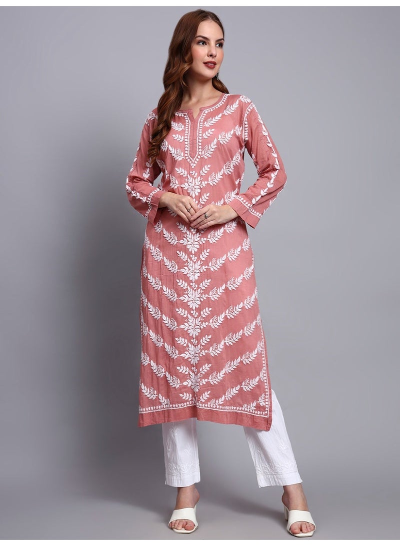 Alaya Women Hand Embroidered Chikankari Cotton Kurta -AL3757 - Image 1