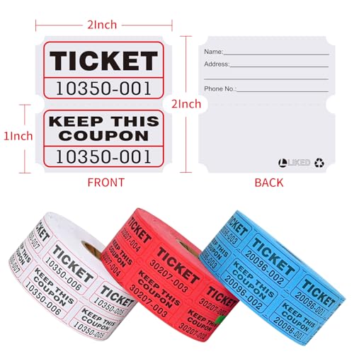 L LIKED Raffle Tickets Double Roll,Consecutively Numbered,50/50 Raffle Tickets for Event,Party,Prize,Drawing(3000 PCS Assorted) - Image 3