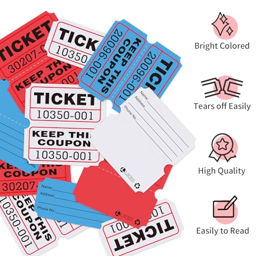 L LIKED Raffle Tickets Double Roll,Consecutively Numbered,50/50 Raffle Tickets for Event,Party,Prize,Drawing(3000 PCS Assorted) - Image 4