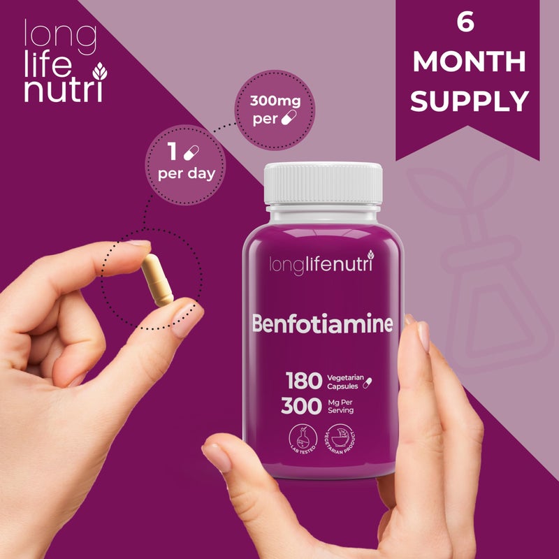 LongLifeNutri Benfotiamine 300mg – 180 Vegetarian Capsules, 6-Month Supply, Fat-Soluble B1 Thiamine Supplement for Energy and Wellness, Lab Tested, Made in USA - Image 5