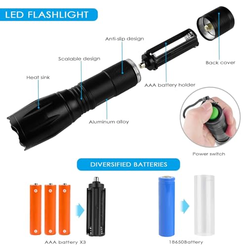 DotCom Ultra Powerful LED Flashlight - Black | Zoomable LED Torch with 5-Modes and Waterproof Body | Battery Powered Handheld Flashlight for Camping, Outdoor, Emergency & Hiking - Image 2