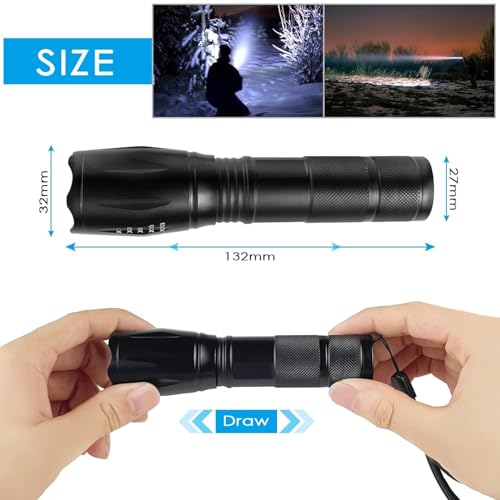 DotCom Ultra Powerful LED Flashlight - Black | Zoomable LED Torch with 5-Modes and Waterproof Body | Battery Powered Handheld Flashlight for Camping, Outdoor, Emergency & Hiking - Image 4