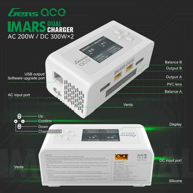 Gens ace Gens Ace Lipo Battery Charger Imars Dual Smart Lipo Charger 15A AC 200W DC 600W RC Charger(White)  - Image 4