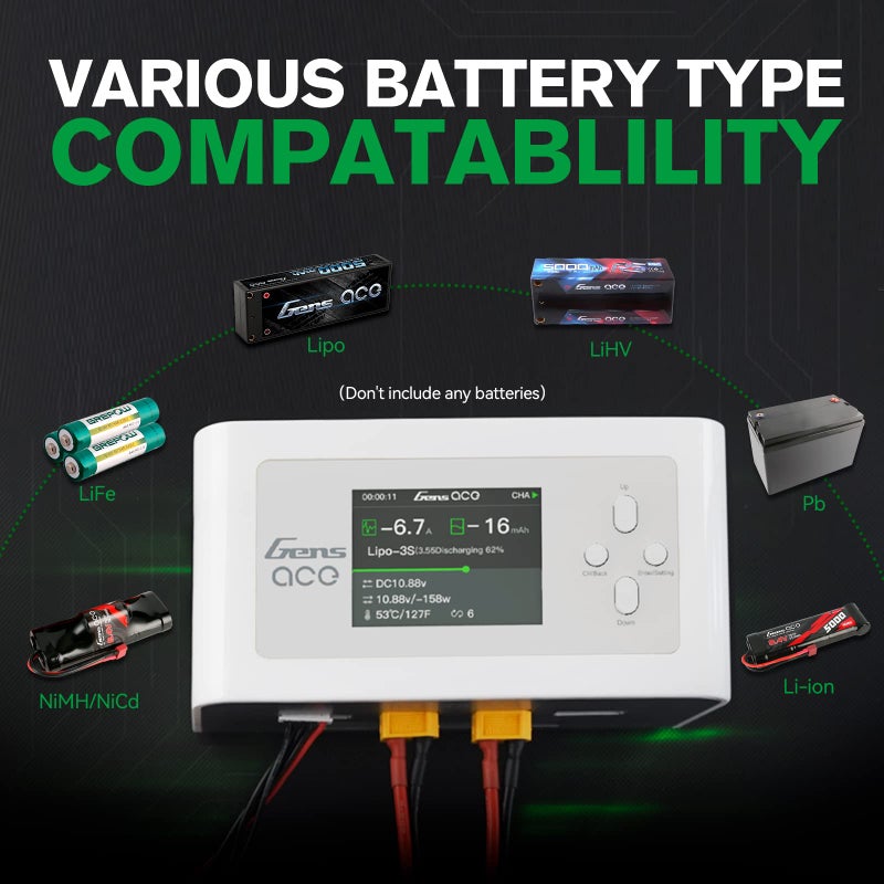 Gens ace Gens Ace Lipo Battery Charger Imars Dual Smart Lipo Charger 15A AC 200W DC 600W RC Charger(White)  - Image 2