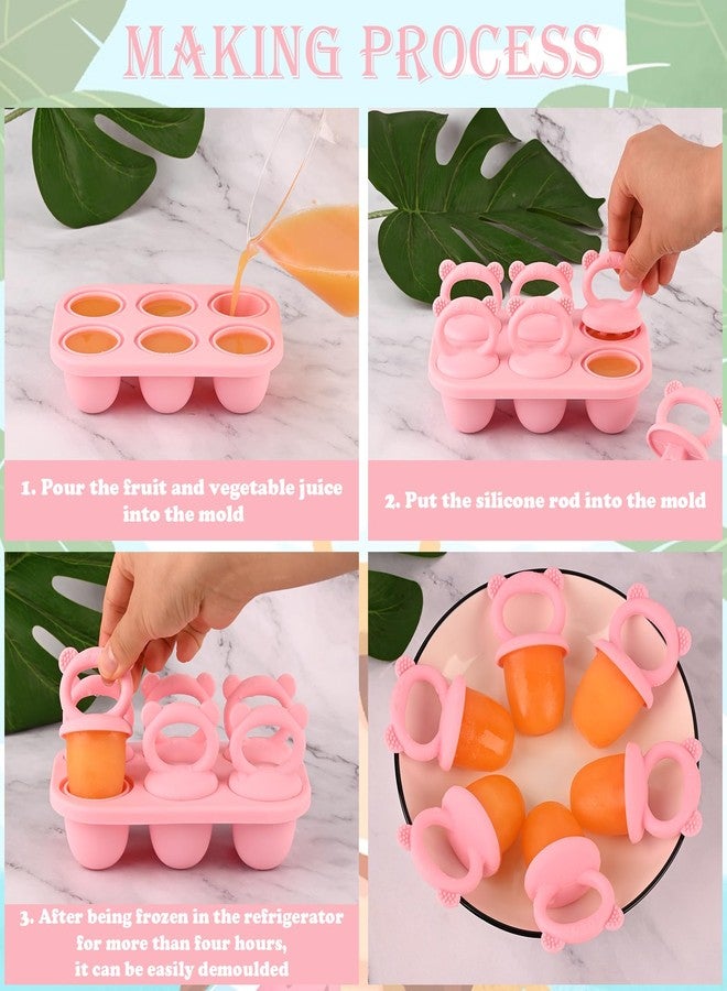 Sakolla Baby Popsicle Molds Mini 6-Cavity Silicone Ice Pop Mold with Sticks Breastmilk Popsicle Molds for Teething Relief Toddler Popsicle Mold for Ice Cream Frozen Yogurt and Fruit Juice (Pink) - Image 5