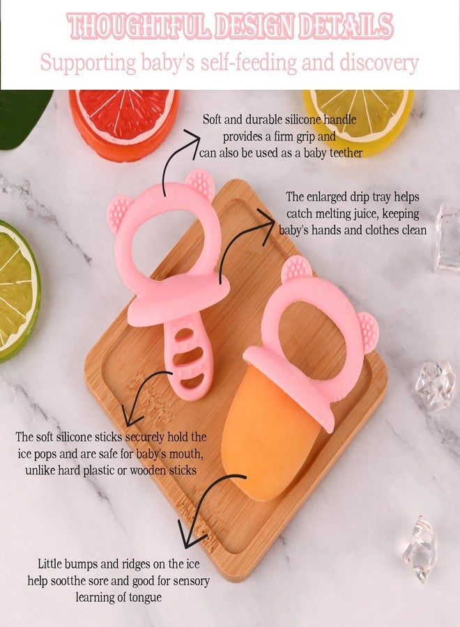 Sakolla Baby Popsicle Molds Mini 6-Cavity Silicone Ice Pop Mold with Sticks Breastmilk Popsicle Molds for Teething Relief Toddler Popsicle Mold for Ice Cream Frozen Yogurt and Fruit Juice (Pink) - Image 4