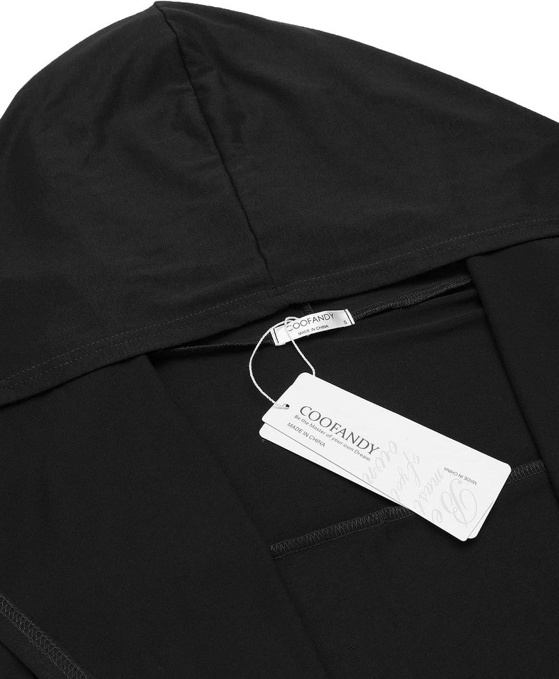 COOFANDY Long Hooded Cardigan with Ruffle Shawl Collar and Pockets - Black - Image 4