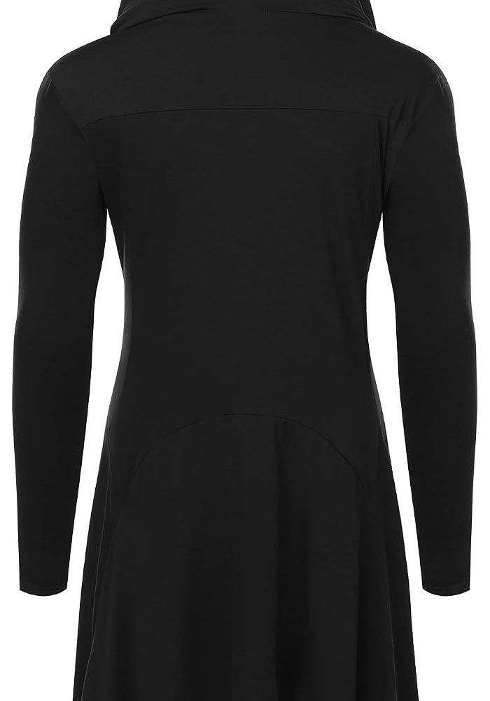 COOFANDY Long Hooded Cardigan with Ruffle Shawl Collar and Pockets - Black - Image 2
