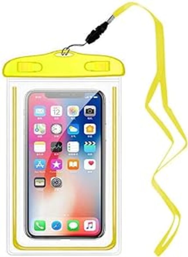 Waterproof Phone Case Universal IPX8 Phone Pouch Underwater Dry Bag with Lanyard Waterproof ELMO3EZZ Phone Cover Travel Essentials Watertight Mobile Phone Cases Covers for Most Phones (Yellow)