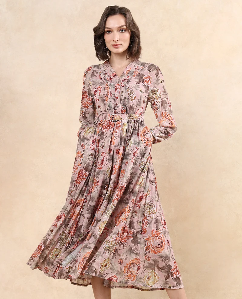 ريريزم Women's Floral Print V-Neck Midi Dress