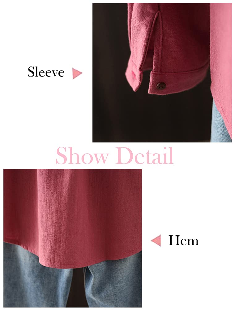 Minibee Women's Linen Shirts Button Down Long Tunic Tops Plus Size Blouse with Pockets Grey XL - Image 4