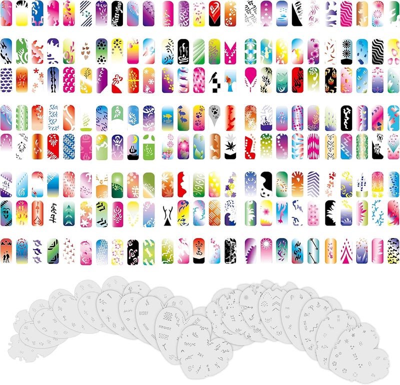 Custom Body Art Airbrush Nail Stencils - Design Series Set # 14 Includes 20 Individual Nail Templates with 16 Designs Each for a Total of 320 Designs of Series #14