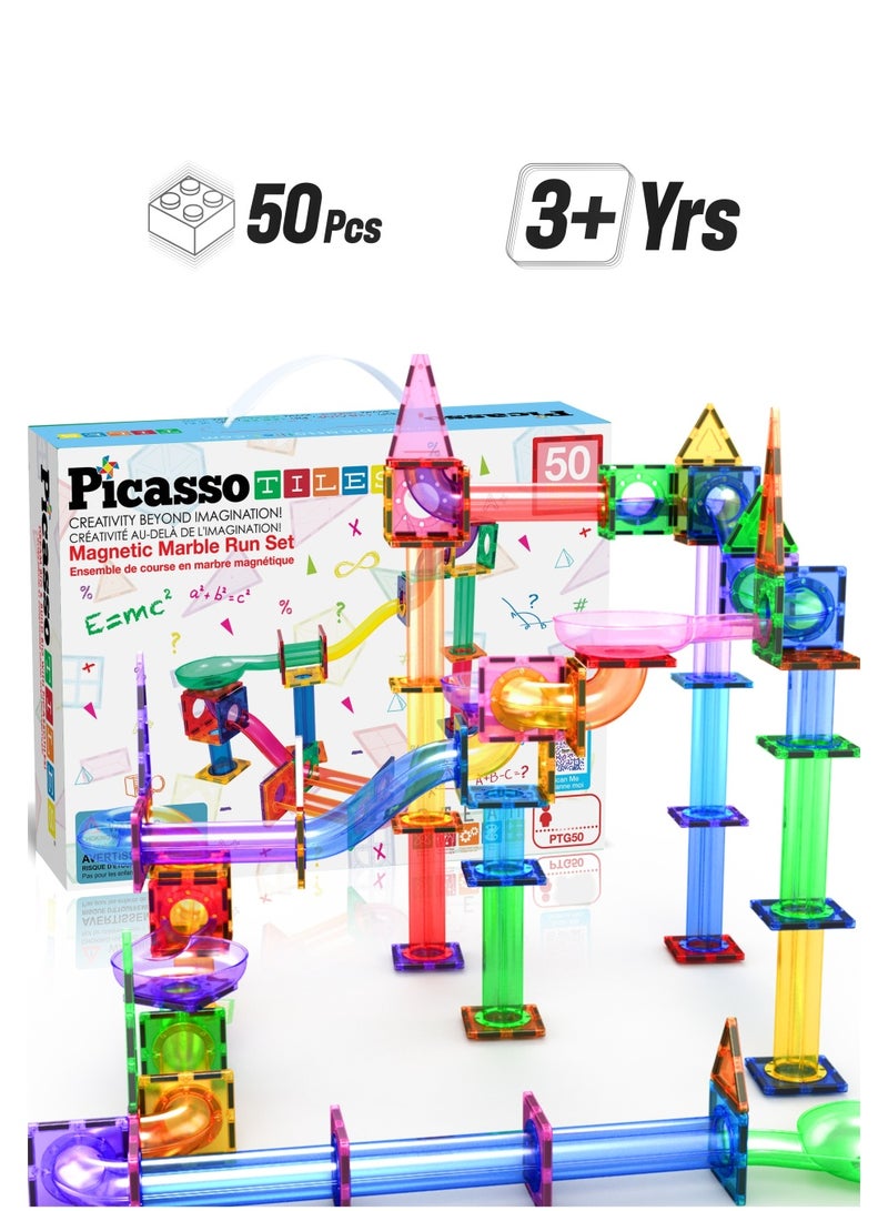 PicassoTiles Picasso - Magnetic Marble Run Building Blocks Set (50 Pc's) - STEM Toy for Kids, Engineering Fun with Magnetic Tracks, Joints & Funnels for Endless Entertainment - Image 1