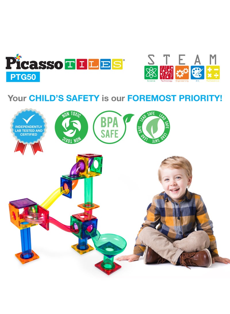 PicassoTiles Picasso - Magnetic Marble Run Building Blocks Set (50 Pc's) - STEM Toy for Kids, Engineering Fun with Magnetic Tracks, Joints & Funnels for Endless Entertainment - Image 4
