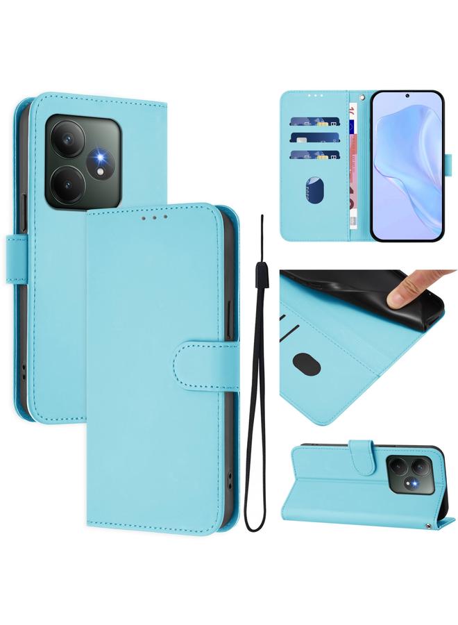 S-TOP Case For Realme GT 6 5G Global Skin Feel Solid Color Leather Phone Case with Lanyard - Image 1