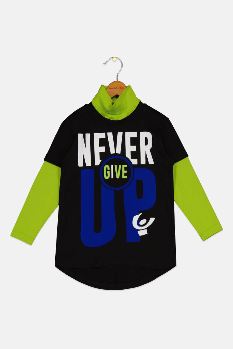 FREDDY Toddlers Boy Long Sleeves Graphic Print Tee, Black - Image 1