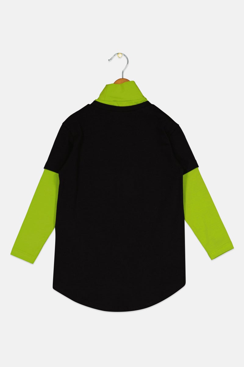 FREDDY Toddlers Boy Long Sleeves Graphic Print Tee, Black - Image 2