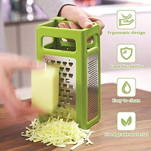 KolorFish Cheese Grater, with Foldable Design & 4 Types of Blades Potato Slicer Stainless Steel Metal Support Slicing, Shredding, Grinding Graters for Kitchen (Green) - Image 2