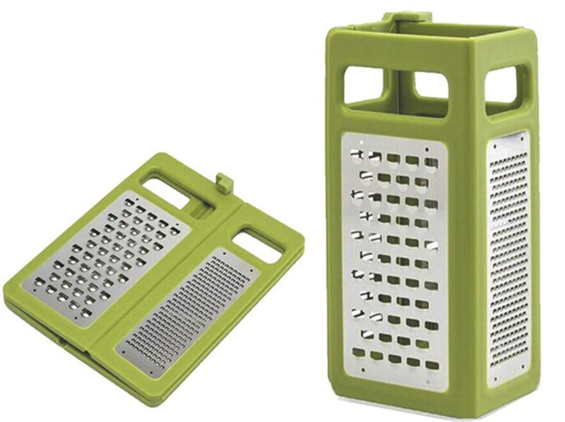 KolorFish Cheese Grater, with Foldable Design & 4 Types of Blades Potato Slicer Stainless Steel Metal Support Slicing, Shredding, Grinding Graters for Kitchen (Green) - Image 1