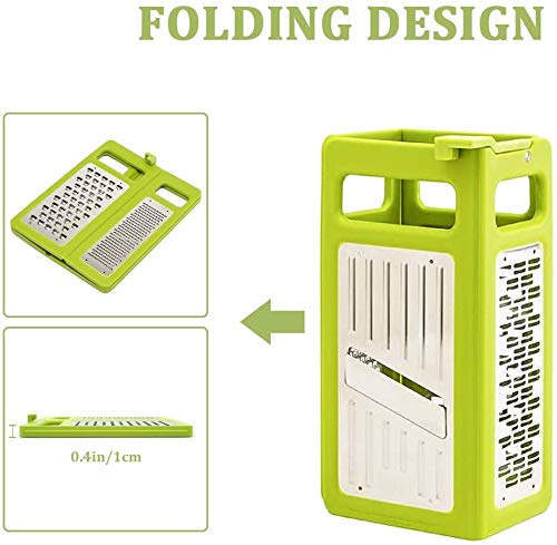 KolorFish Cheese Grater, with Foldable Design & 4 Types of Blades Potato Slicer Stainless Steel Metal Support Slicing, Shredding, Grinding Graters for Kitchen (Green) - Image 3