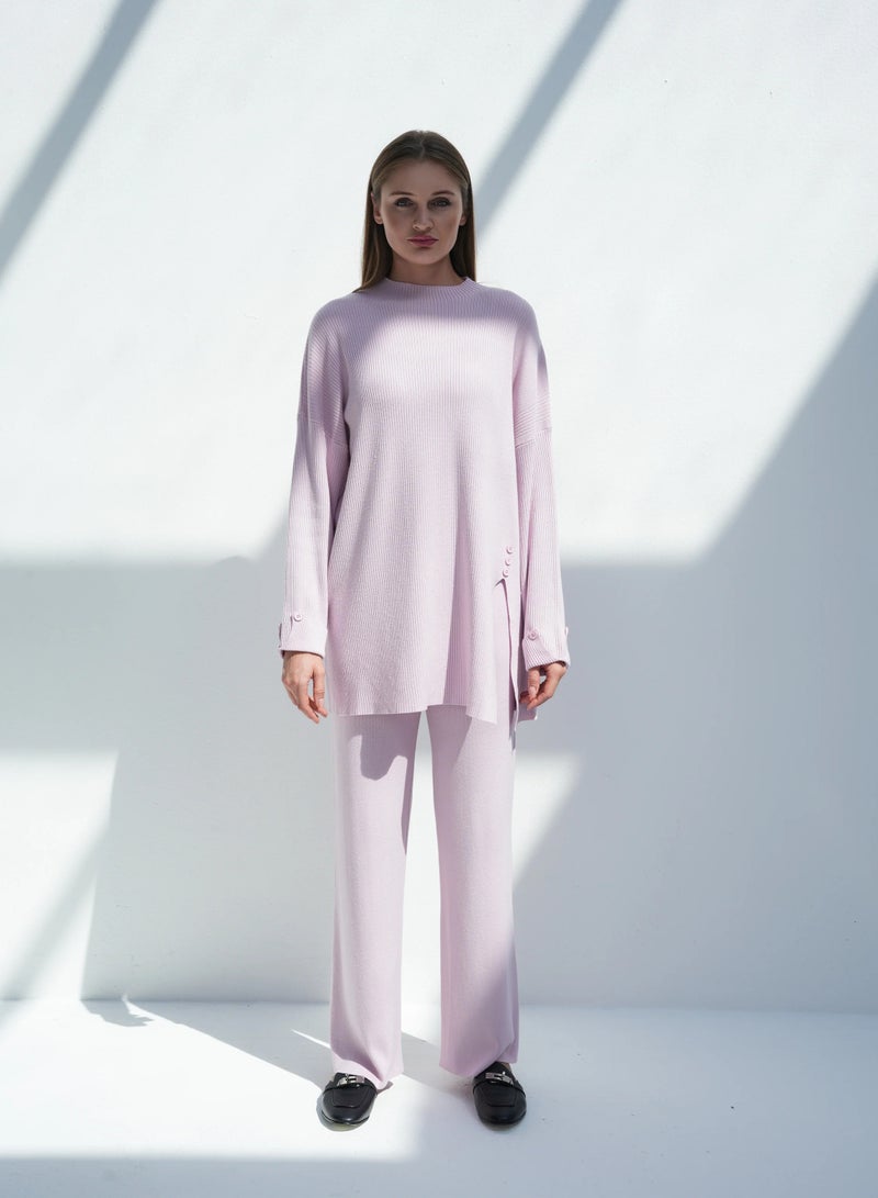Andy 2317 | Women's Luxurious Cashmere Two-Piece Set – Long-Sleeve Tunic with Relaxed Trousers | Elegant and Cozy Ensemble for Effortless Style | Pink - Image 1