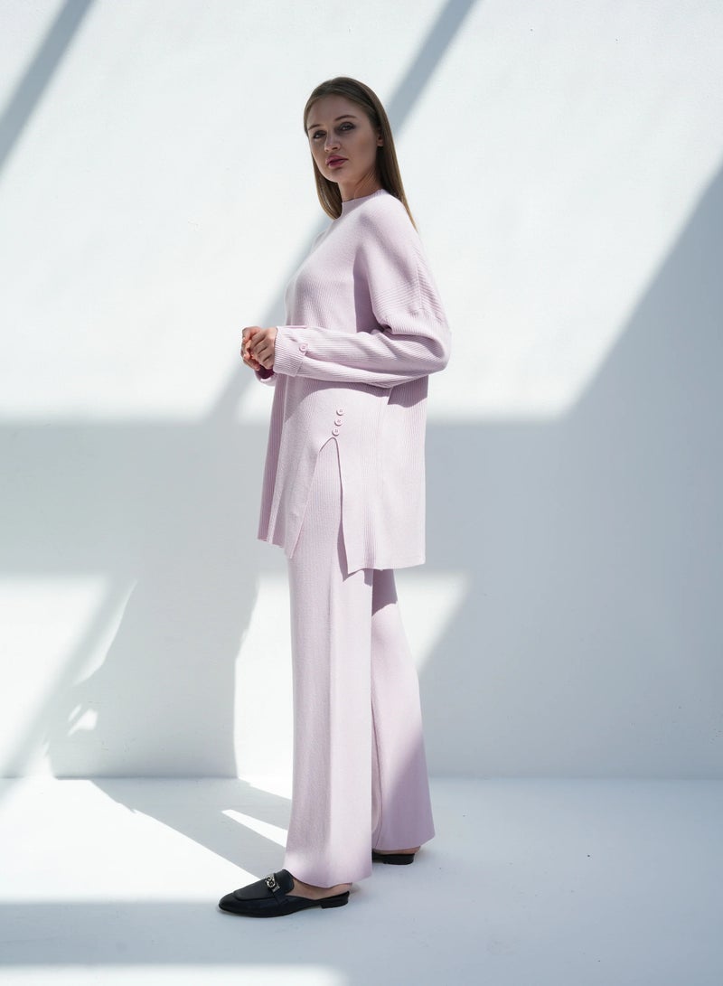 Andy 2317 | Women's Luxurious Cashmere Two-Piece Set – Long-Sleeve Tunic with Relaxed Trousers | Elegant and Cozy Ensemble for Effortless Style | Pink - Image 3