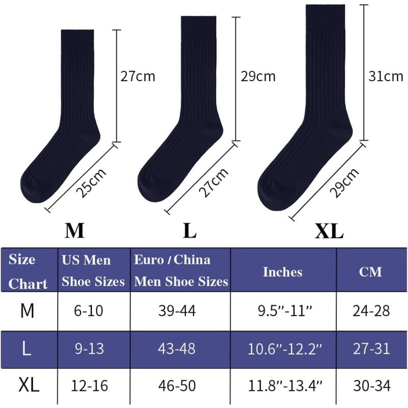 10 Pairs Mens Dress Socks Ribbed Comfortable Cotton Crew Sock Calf High Breathable Long Formal Socks with Gift Box Size 6-16 - Image 3