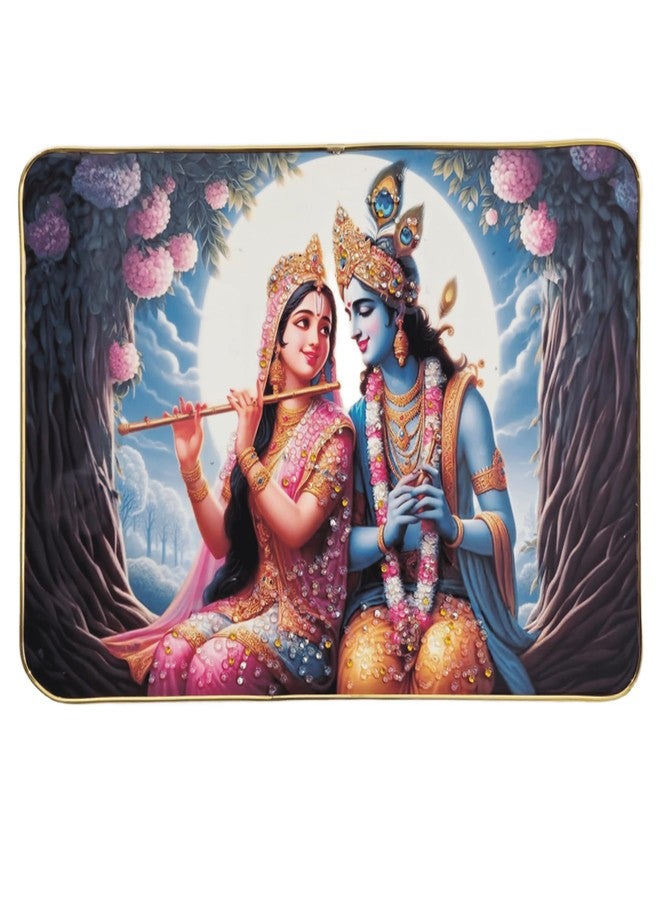Masstone Radha Krishna Crystal Embedded High Gloss Wall Painting, Golden Slim Frame, 45x30 Cm Wall Art for Living Room, Bedroom, Office & Home Décor (CRG02) - Image 1