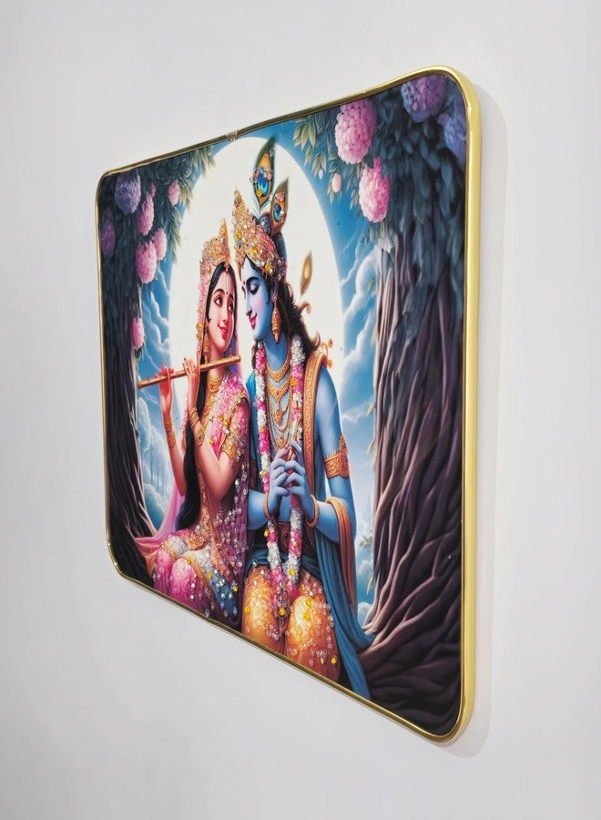 Masstone Radha Krishna Crystal Embedded High Gloss Wall Painting, Golden Slim Frame, 45x30 Cm Wall Art for Living Room, Bedroom, Office & Home Décor (CRG02) - Image 2