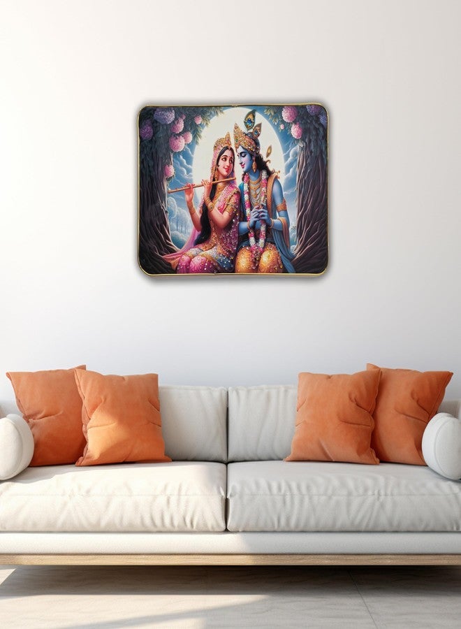Masstone Radha Krishna Crystal Embedded High Gloss Wall Painting, Golden Slim Frame, 45x30 Cm Wall Art for Living Room, Bedroom, Office & Home Décor (CRG02) - Image 4