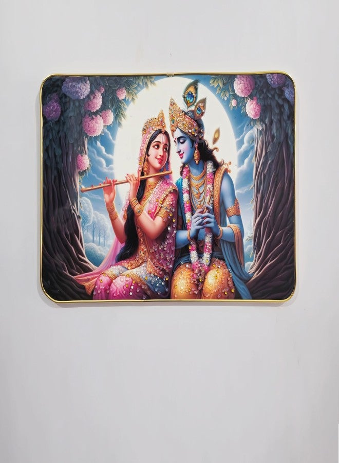 Masstone Radha Krishna Crystal Embedded High Gloss Wall Painting, Golden Slim Frame, 45x30 Cm Wall Art for Living Room, Bedroom, Office & Home Décor (CRG02) - Image 5