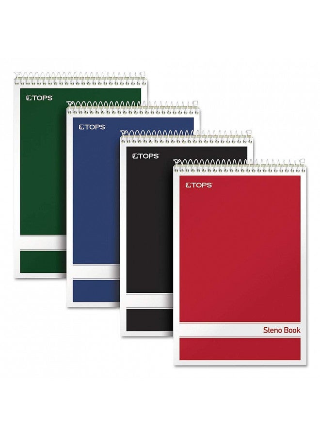 TOPS Steno Books, 6" x 9", Gregg Rule, Green Tint Paper, Assorted Color Covers, 80 Sheets, 4 Pack (80221) - Image 1