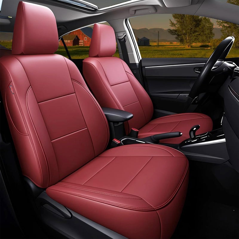أغطية مقاعد جلدية مخصصة تناسب تويوتا كامري هايبرد 2012 2013 2014 2015 2016 2017 طراز هايبرد فقط 5 مقاعد مجموعة كاملة بورجوندي