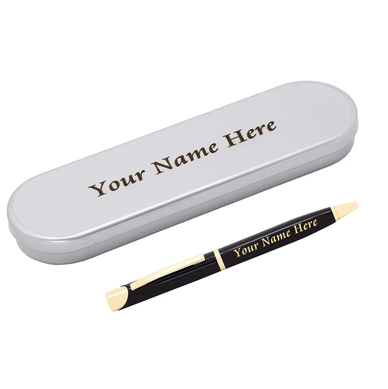CrownLit Personalised Metal Pen With Name On Box & Pen, Ink Blue - Image 1