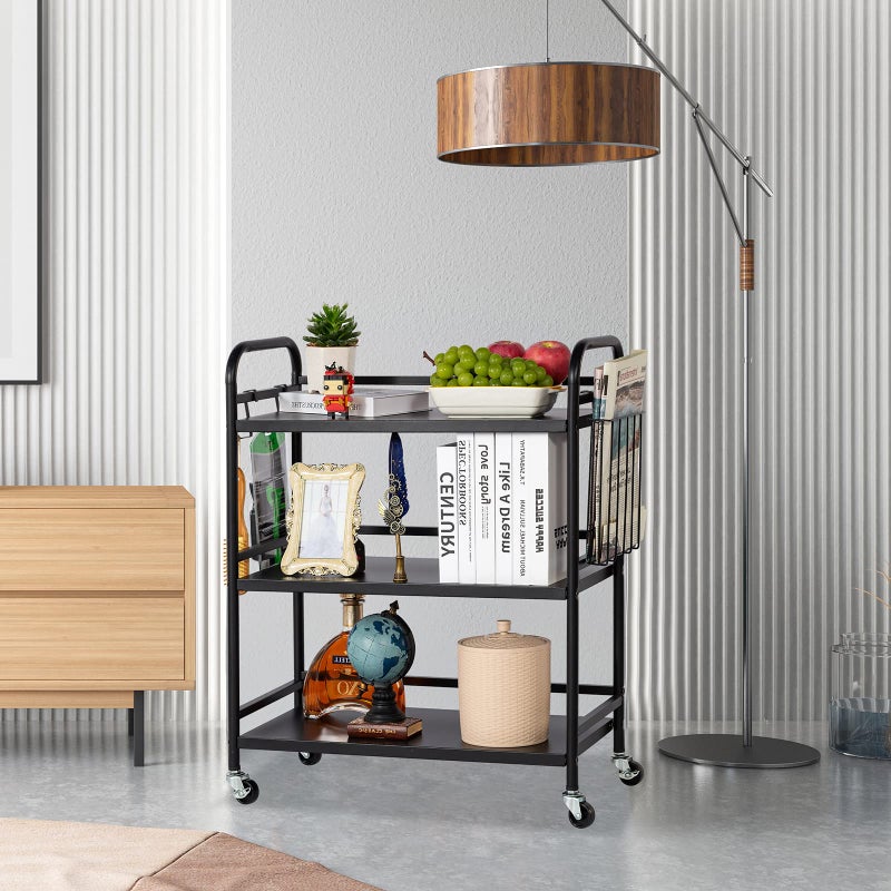 HDANI 3 Tier Rolling Cart,Heavy Duty Multifunctional Metal Frame-Supports 22 Lbs Per Tier,Mesh Rolling Cart with 2 Lockable Wheels for Office,Home,Bedroom,Kitchen,Bathroom,Black - Image 4