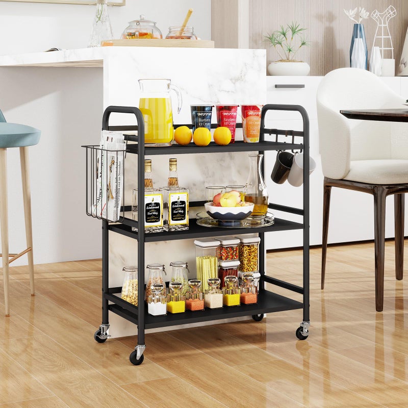HDANI 3 Tier Rolling Cart,Heavy Duty Multifunctional Metal Frame-Supports 22 Lbs Per Tier,Mesh Rolling Cart with 2 Lockable Wheels for Office,Home,Bedroom,Kitchen,Bathroom,Black - Image 5
