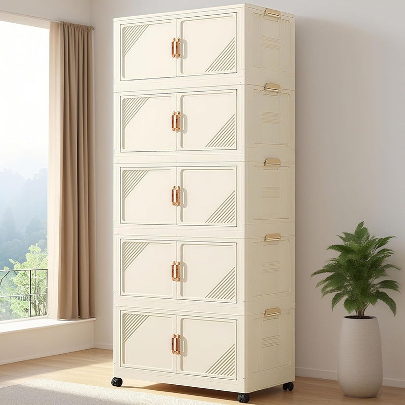 WAMIT Plastic Storage Box with Lid,Foldable Storage Box,No installation storage box,Suitable for Bedroom, Living Room, Study, Kitchen, Bathroom (White, 5 Layer) All need matching options - Image 1