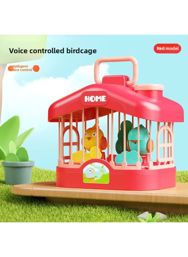 Children's Toys Talking Birdcage Aquarium Early Education Voice Control Induction Simulation Bird With Light Music Educational Toys-Color:Red [charging Model - Basic Version] Birdcage - Voice Controlled E-commerce Box  - Image 1