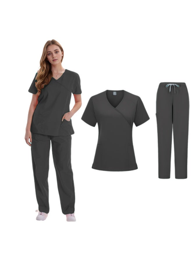 Loquat طقم مآزر طبية للنساء طقم زي طبي أسود - Image 1