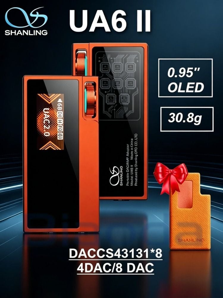 Shanling UA6 II Portable Decoding Amplifier for Phone, 0.95-inch Oled HiFi Dac, 4.4 Balanced, Orange with Case - Image 1