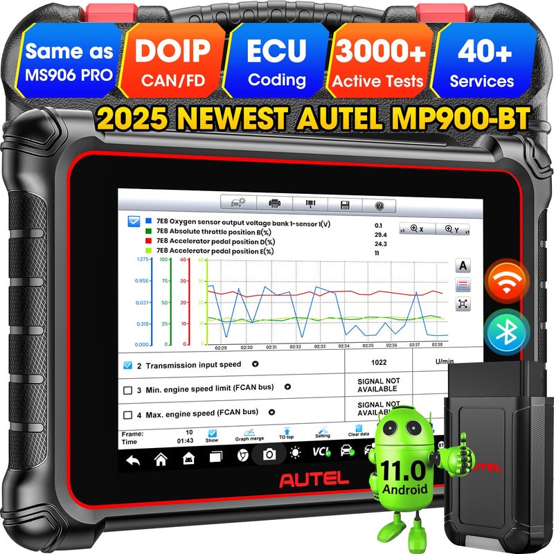 Autel Scanner MaxiPRO MP900BT 2025 MP900BT Up of MP900 MP808BT PRO wDoIP CAN FD New Model of MS906BT MS906 Advanced Diagnostic Scan Tool wECU Coding 3000 Test 40 Reset OS11 FCA SGW