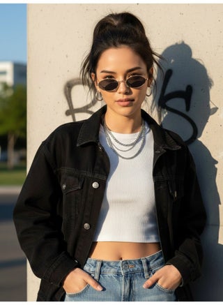 Retro Small Oval Frame Sunglasses with Case – Gold Metal Frame with Dark Grey Lenses, Vintage Fashion Eyewear - view 3
