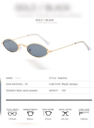 Retro Small Oval Frame Sunglasses with Case – Gold Metal Frame with Dark Grey Lenses, Vintage Fashion Eyewear - view 5
